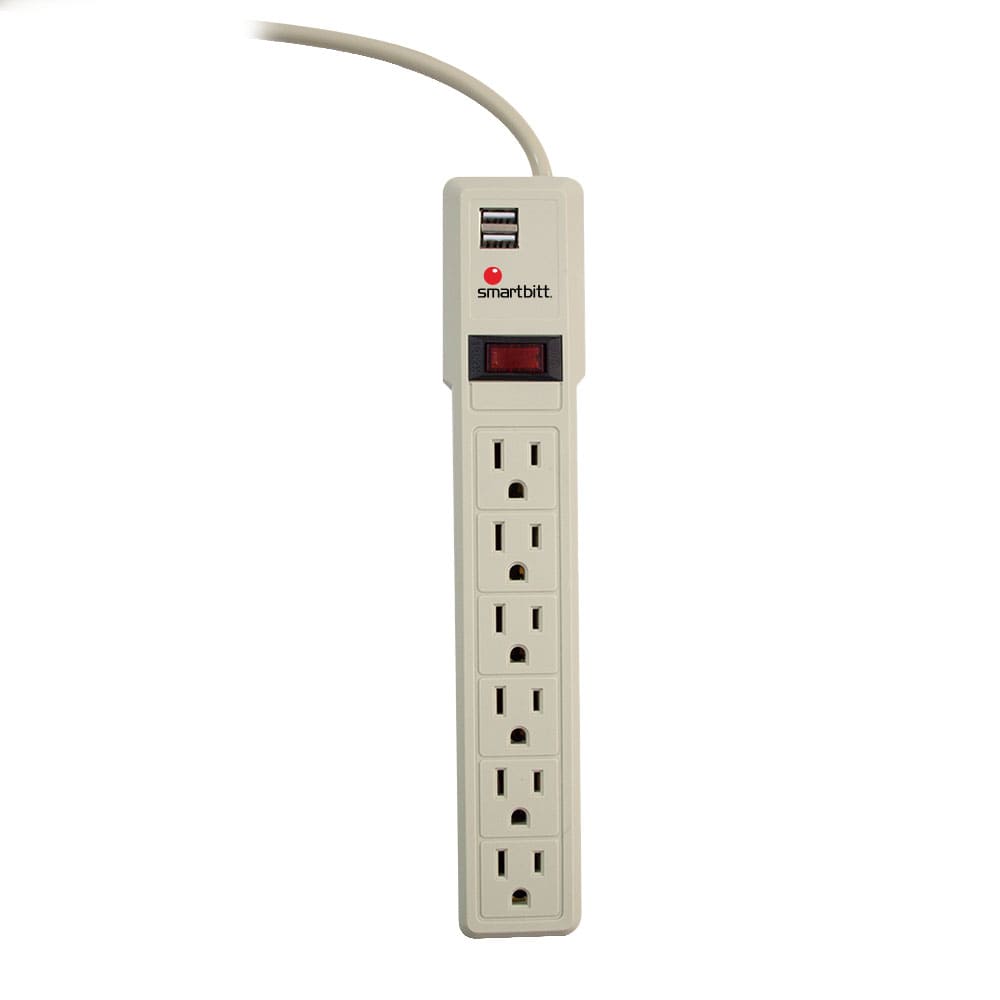 SBSS-550J6USB / Supresor de picos con 6 contactos + 2 USB de carga, 550J