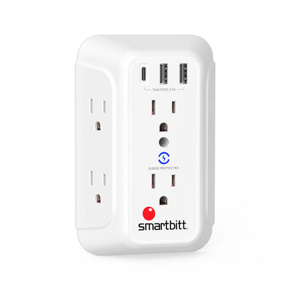 SBSS-BW6-3U / / Supresor de picos con 6 contactos + 2 USB + 1 Tipo C, 1250J