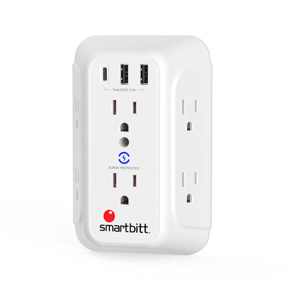 SBSS-BW6-3U / / Supresor de picos con 6 contactos + 2 USB + 1 Tipo C, 1250J