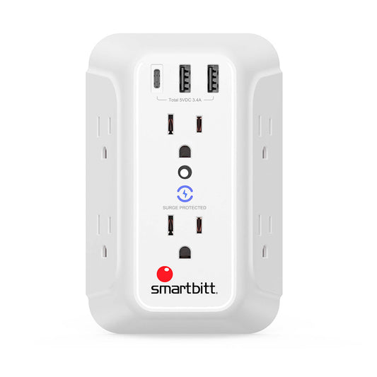 SBSS-BW6-3U / / Supresor de picos con 6 contactos + 2 USB + 1 Tipo C, 1250J